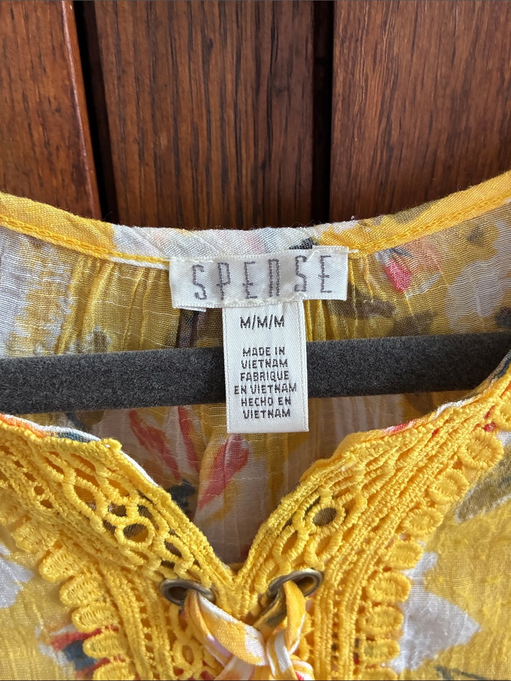 Spense Yellow Floral Lace-Up Peasant Blouse - Picture 2 of 4
